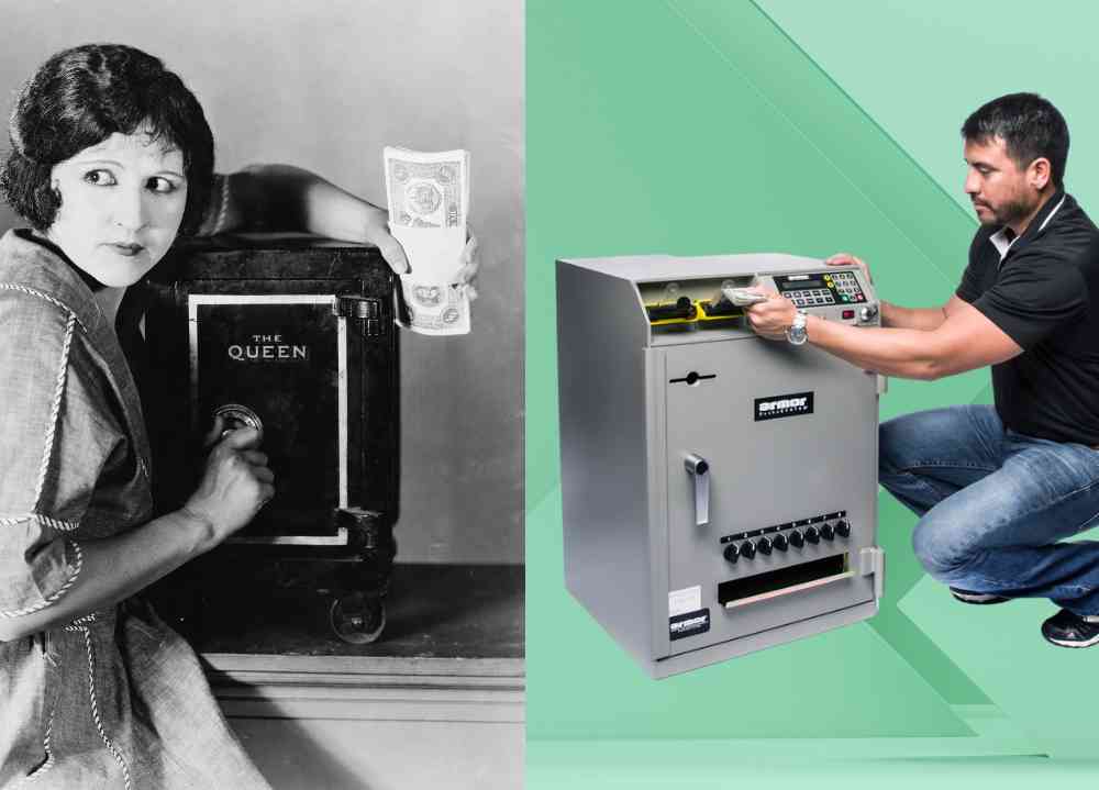 news - people stand in front of a safe